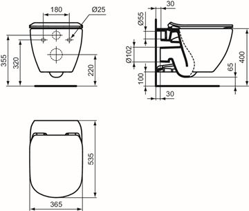 IDEAL STANDARD TESI závěsné WC, se SoftClose sedátkem, AquaBlade T354601 Technický nákres