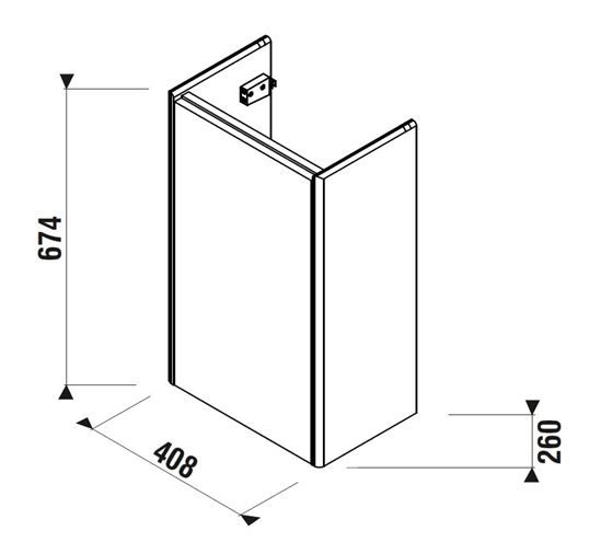 LAUFEN FIORA skříňka pod umývátko 40,8x26x67,4 cm, 1 dvířka, Push-open, lesklá bílá H40F9909305001 Technický nákres