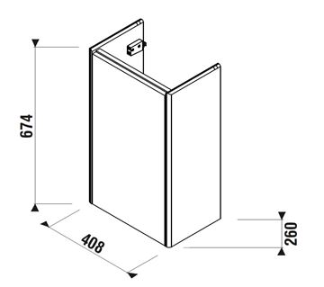 LAUFEN FIORA skříňka pod umývátko 40,8x26x67,4 cm, 1 dvířka, Push-open, lesklá bílá H40F9909305001 Technický nákres