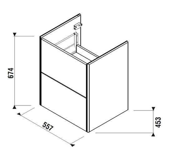 LAUFEN FIORA skříňka pod umyvadlo 55,7x45,3x67,4 cm, 2 zásuvky, Push-open, lesklá šedá H40F9924013011 Technický nákres