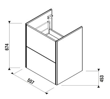 LAUFEN FIORA skříňka pod umyvadlo 55,7x45,3x67,4 cm, 2 zásuvky, Push-open, lesklá šedá H40F9924013011 Technický nákres