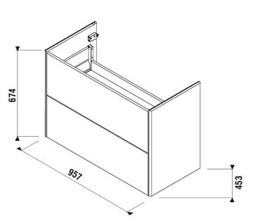 LAUFEN FIORA skříňka pod umyvadlo 95,7x45,3x67,4 cm, 2 zásuvky, Push-open, lesklá bílá H40F9944015001 Technický nákres