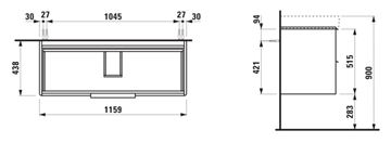 LAUFEN BASE skříňka pod umyvadlo 115,9x43,8x51,5 cm, 2 zásuvky, lesklá bílá H4024921102611 Technický nákres