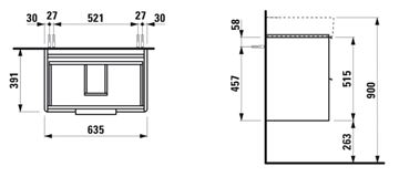 LAUFEN BASE skříňka pod umyvadlo 63,5x39,1x51,5 cm, 2 zásuvky, matná bílá H4023121102601 Technický nákres