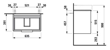 LAUFEN BASE skříňka pod umyvadlo 63,5x39,1x51,5 cm, 2 zásuvky, bílá lesk H4023121102611 Technický nákres