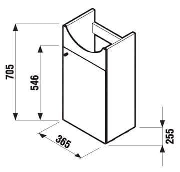 EASY PACK skříňka pod umývátko 36,5x25,5x70,5 cm, 1 dvířka, bílá H4555020393001 Technický nákres