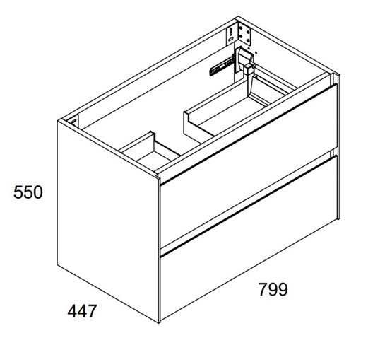 GKI PROGETTO skříňka pod umyvadlo 79,9x44,7x55 cm, 2 zásuvky, nature dub WAKBS2CHDICPG11428 Technický nákres
