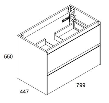 GKI PROGETTO skříňka pod umyvadlo 79,9x44,7x55 cm, 2 zásuvky, bílá vysoký lesk WAKBS2CHDICPG11100 Technický nákres