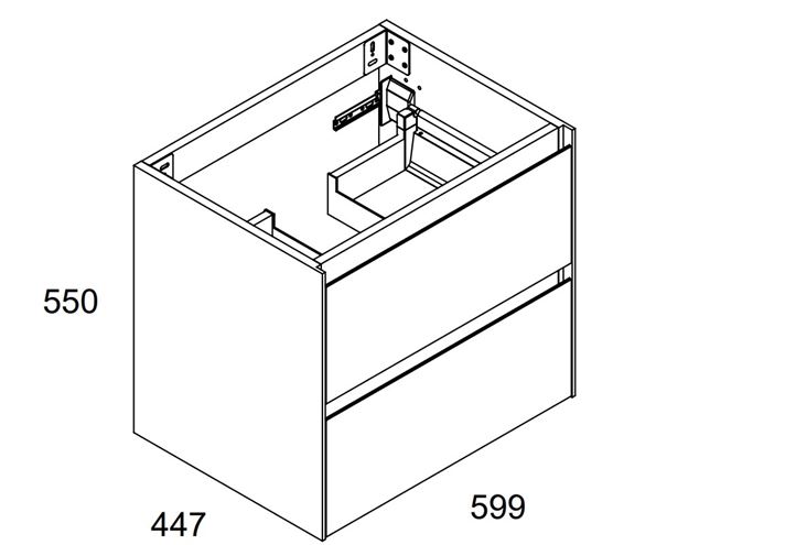 GKI PROGETTO skříňka pod umyvadlo 59,9x44,7x55 cm, 2 zásuvky, lesklá bílá WAKBS2CEDICPG11100 Technický nákres