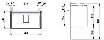 LAUFEN LANI skříňka pod umyvadlo 78,4x44,2x51,5 cm, 2 zásuvky, s organizérem, matná bílá H4035521122601 Technický nákres