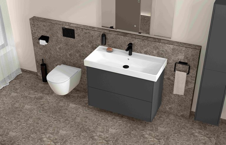 LAUFEN FIORA skříňka pod umývátko 40,8x26x67,4 cm, 1 dvířka, Push-open, lesklá šedá H40F9909303011 Obrázek - fotka
