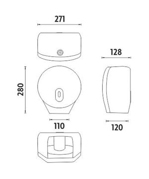 NIMCO zásobník na toaletní papír, se zámkem, nástěnný, stříbrná metalická HP 9555M-04 Technický nákres