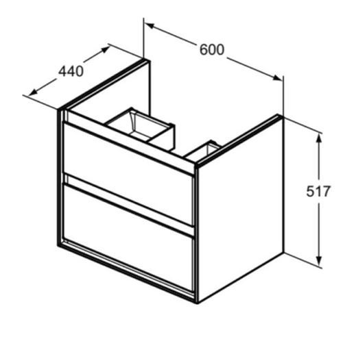 IDEAL STANDARD CONNECT AIR skříňka pod umyvadlo 60x44x51,7 cm, 2 zásuvky, matná bílá/lesklá bílá E0818B2 Technický nákres