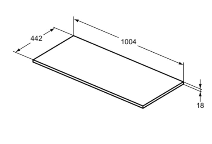 IDEAL STANDARD CONNECT AIR deska pod umyvadlo 100,4x44,2x1,8 cm, lesklá bílá E0851B2 Technický nákres