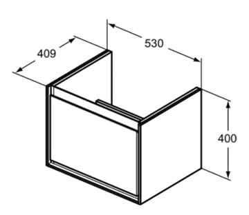 IDEAL STANDARD CONNECT AIR CUBE skříňka pod umyvadlo 53x40,9x40 cm, 1 zásuvka, matná bílá/lesklá bílá E0846B2 Technický nákres