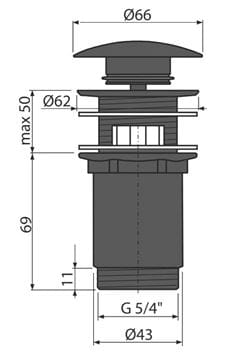 CONCEPT umyvadlová výpust, click-clack, s přepadem, matná černá PT100392BLACK Technický nákres