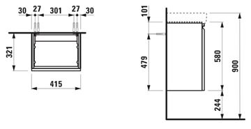 LAUFEN PRO S skříňka pod umývátko 41,5x32,1x58 cm, 1 dvířka, panty vlevo, lesklá bílá H4833010964751 Technický nákres