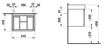 LAUFEN PRO S skříňka pod umyvadlo 51x37x39,2 cm, 1 zásuvka, modrá H4830220959991 Technický nákres