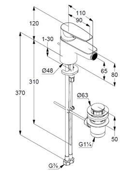 KLUDI PURE&SOLID bidetová stojánková baterie, s odtokovou soupravou, chrom 342160575 Technický nákres