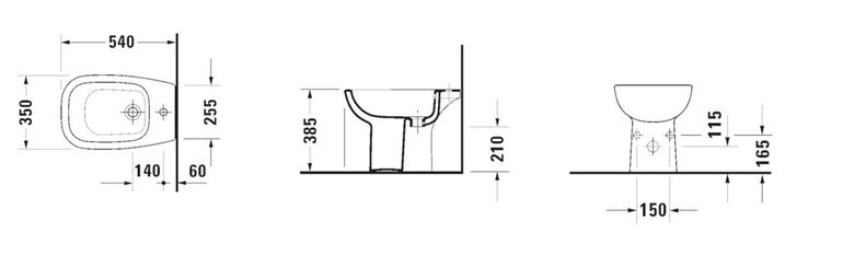 DURAVIT D-CODE stacionární bidet 22381000002 Technický nákres