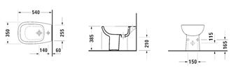 DURAVIT D-CODE stacionární bidet 22381000002 Technický nákres