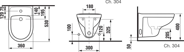 JIKA LYRA PLUS závěsný bidet H8303810003021 Technický nákres