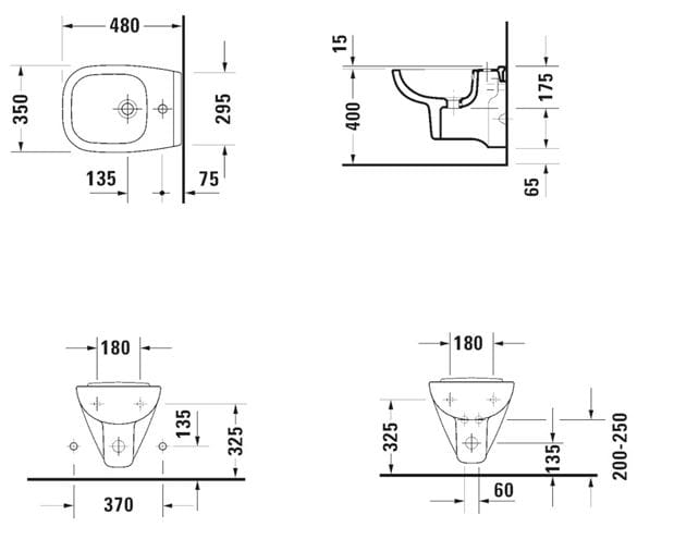 DURAVIT D-CODE závěsný bidet Compact 22371500002 Technický nákres