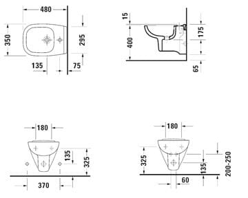 DURAVIT D-CODE závěsný bidet Compact 22371500002 Technický nákres