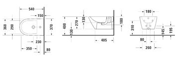 DURAVIT D-NEO závěsný bidet 2294150000 Technický nákres