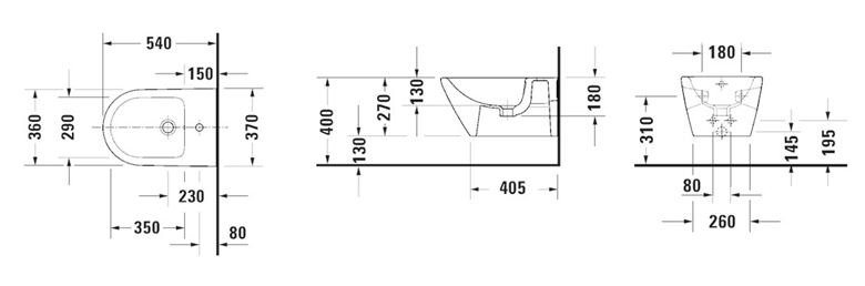 DURAVIT D-NEO závěsný bidet 2295150000 Technický nákres