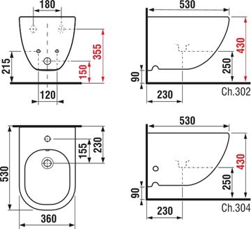 JIKA MIO závěsný bidet, JikaPerla H8317121003041 Technický nákres