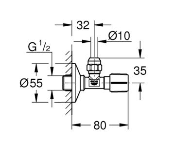 GROHE rohový ventil 1/2"x3/8", phantom black 22074KF0 Technický nákres