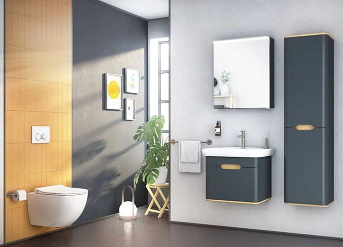 VITRA SENTO skříňka s umyvadlem 63x48,5x52 cm, 1 zásuvka, s osvětlením, antracite mat 60818 Obrázek - fotka