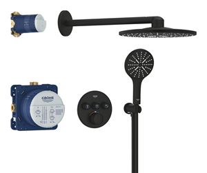 GROHE GROHTHERM SMARTCONTROL sprchový set s podomítkovou termostatickou baterií, horní sprcha, ruční sprcha se 3 proudy, hadice, držák, Water Saving, phantom black