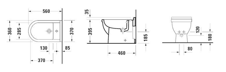 DURAVIT STARCK 3 stacionární budet 2230100000 Technický nákres