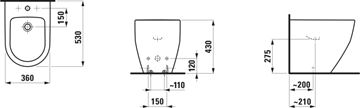 LAUFEN PRO stacionární bidet H8329520003021 Technický nákres