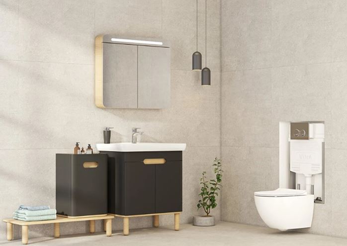 VITRA SENTO skříňka s umyvadlem 78x48,5x68,5 cm, 2 dvířka, s osvětlením, antracite mat 60809 Obrázek - fotka