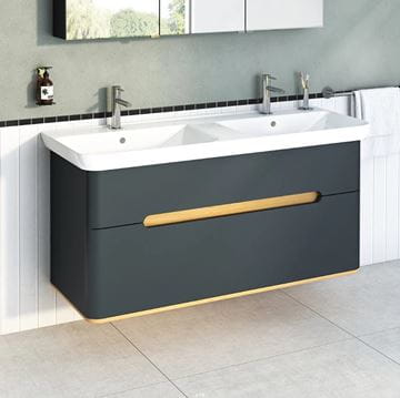 VITRA SENTO skříňka s dvojumyvadlem 130x48x68,5 cm, 2 zásuvky, s osvětlením, antracite mat 61189 Obrázek - fotka