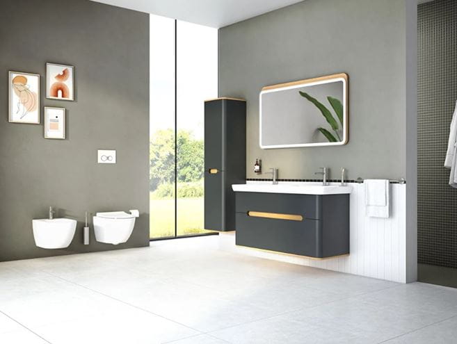 VITRA SENTO skříňka s dvojumyvadlem 130x48x68,5 cm, 2 zásuvky, s osvětlením, antracite mat 61189 Obrázek - fotka