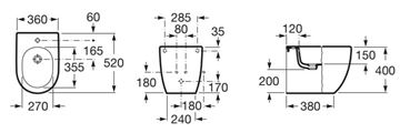 ROCA MERIDIAN stacionární bidet compact A357247000 Technický nákres