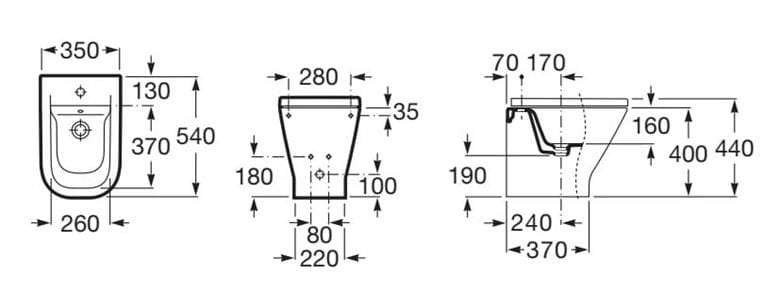ROCA THE GAP SQUARE stacionární bidet A357477000 Technický nákres