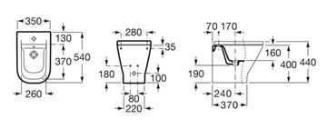 ROCA THE GAP SQUARE stacionární bidet A357477000 Technický nákres
