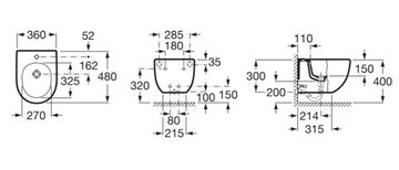 ROCA MERIDIAN závěsný bidet compact A357246000 Technický nákres