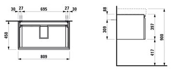 LAUFEN PRO S skříňka pod umyvadlo 80,9x45x39,7 cm, 1 zásuvka, lesklá bílá H4835010964751 Technický nákres