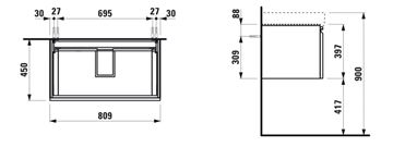 LAUFEN PRO S skříňka pod umyvadlo 101x45x39,7 cm, 1 zásuvka, lesklá bílá H4835520964751 Technický nákres