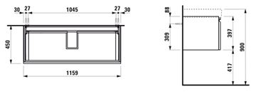LAUFEN PRO S skříňka pod umyvadlo 115,9x45x39,7 cm, 1 zásuvka, matná bílá H4835620964631 Technický nákres