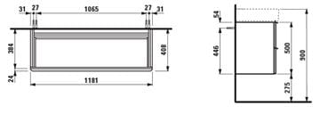 LAUFEN SPACE skříňka pod umyvadlo 118,5x40,8x50 cm, 2 zásuvky, tmavý jilm H4102221601031 Technický nákres