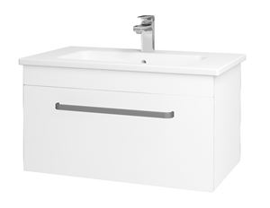 DŘEVOJAS ASTON SZZ 80 skříňka s umyvadlem 78x47x42 cm, 1 zásuvka, úchytka hliník mat, bílá lesk/bílá vysoký lesk