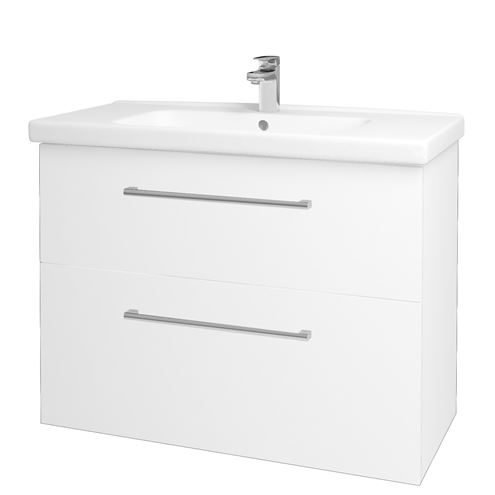 DŘEVOJAS BIG INN SZZ2 100 skříňka s umyvadlem 100x47x72 cm, 2 zásuvky, úchytka chrom, bílá lesk/bílá vysoký lesk 133191-T03 Obrázek - Hlavní obrázek
