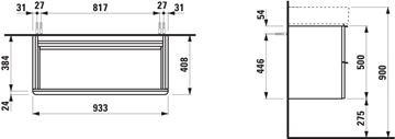 LAUFEN SPACE skříňka pod umyvadlo 93,3x40,8x50 cm, 2 zásuvky, matná bílá H4102021601001 Technický nákres